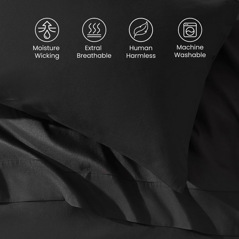 SLEEP ZONE Nanotex Super Soft Cooling Full Size Bed Sheets Set 4 Piece - Easy Care Fitted Flat Sheet & Pillowcase Sets - Wrinkle Free, Fade Resistant, Deep Pocket 16" (Black, Full) - Image 4